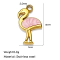 Gold stainless steel flamingo pendant with pink enamel wing detail, 16x9mm size - Pink (HP0189G02)