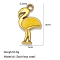 Golden stainless steel flamingo pendant with yellow wing detail measuring 16x9mm - Yellow (HP0189G04)
