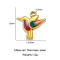 Golden stainless steel hummingbird pendant with colorful enamel details, size 13x13.5mm - Purple Hummingbird Style (HP0180G01)