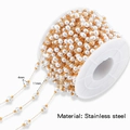 Stainless steel chain with 4mm white pearls and amber beads for DIY jewelry making - Single Round Bead (HCML33G02) / 1 Meter (Handmade Chain)
