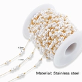Golden stainless steel chain with 4.5mm white pearls for DIY jewelry making - Mixed Round Beads (HCML33G03) / 1 Meter (Handmade Chain)