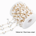 Gold-plated stainless steel chain with 9mm white star beads for DIY jewelry making - Star Shape (HCML33G04) / 1 Meter (Handmade Chain)