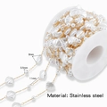 Golden stainless steel DIY jewelry chain with white shell and round pearl beads - Shell Shape (HCML33G05) / 1 Meter (Handmade Chain)