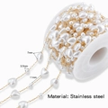 Golden stainless steel chain with white heart and round pearls for DIY jewelry making - Heart Shape (HCML33G06) / 1 Meter (Handmade Chain)