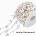 Irregular white pearls and gold stainless steel chain strand for jewelry making - Irregular Shape (HCML33G07) / 1 Meter (Handmade Chain)