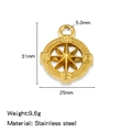 Pendentif boussole Viking doré en acier inoxydable avec dimensions détaillées - Pendentif Boussole Or (HP0203G01) / Or (HP0203G01)