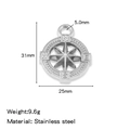 Pendentif boussole viking en acier inoxydable argenté avec marquages N/S/E/W et bordure - Pendentif Boussole Argent (HP0203S01) / Argent (HP0203S01)