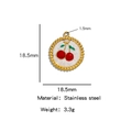Gouden roestvrijstalen ronde hanger met emaille kerspatroon voor het maken van sieraden - Ronde Kers Rood