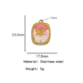 Roze emaille roestvrijstalen rechthoekige hanger met blad en parel, 23,5 mm x 17,5 mm - Vierkant Blad Rood Roze Wit