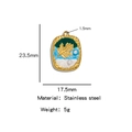 Rechthoekige gouden roestvrijstalen hanger met groen emaille blad en parels - Vierkant Blad Groen Blauw Wit