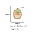 Rechthoekige emaille hanger van roestvrij staal met gouden blad en parel accenten - Vierkant Blad Groen Roze Wit