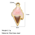 Pink and brown enamel ice cream cone charm in 304L stainless steel with gold plating - Ice Cream Pendant / Pink