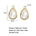 Water drop 13x8mm clear glass pendant with 18K gold plated stainless steel frame - 13x8mm / Transparent (HP0183G01)