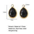 Gold-plated stainless steel teardrop pendant with black faceted glass stone - 12x7mm / Black (HP0183G18)