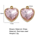 Rosa Glasanhänger in Herzform mit goldenem Edelstahlrahmen und 13mm Höhenabmessungen - Rosa Stil (HP0186G04)