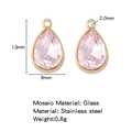 Pink teardrop glass charms in 18K gold plated stainless steel for DIY jewelry - Pink (HP0183G04)