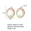 18K gold plated stainless steel oval glass pendant 14x9mm for DIY jewelry making - Rainbow AB (HP0182G14)