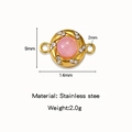 Pink cabochon stone connector in gold plated stainless steel with size dimensions - Gold (Magnetic) / Pink Gemstone Disk (HP0194G02)