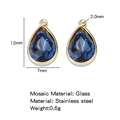 Blue faceted glass teardrop pendant with 18k gold plated stainless steel, 12x7mm - Deep Blue (HP0183G11)