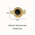 Goldener Edelstahl Magnetverschluss mit schwarzem Stein und Strass für DIY-Schmuck - Schwarzer Edelstein-Scheibe (HP0194G09)