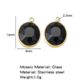 18K gold plated stainless steel round black glass charm pendant with faceted design - Black (HP0182G22)