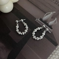 Macro di orecchini a cerchio in argento sterling S925 con perline in metallo spazzolato - Argento 925 / Argento