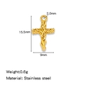 Pendentif croix en acier doré 18k avec texture de vigne et détails des dimensions précises - Style Vigne Épine Doré (HP0204G08)