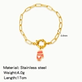 Golden stainless steel paperclip chain bracelet with a red enamel glove heart charm - Red Heart Glove (HB0094G03)