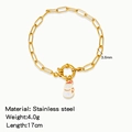 Golden stainless steel chain bracelet featuring a cute red-hatted snowman pendant - Snowman Shape (HB0094G05)