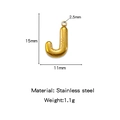 Miniature 18K gold-plated stainless steel bubble letter J pendant charm with dimensions - Letter J / Gold