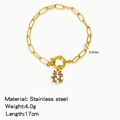 Gold stainless steel paperclip chain bracelet with a colorful gift box enamel charm - Gift Box Pendant (HB0094G06)