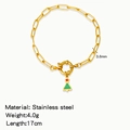 Stainless steel paperclip chain bracelet with festive red and green Christmas tree charm - Red Green Christmas Tree (HB0094G08)
