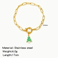 Golden stainless steel chain bracelet with a green enamel Christmas tree pendant - Christmas Tree With Star (HB0094G22)