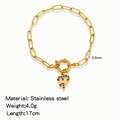 Golden stainless steel paperclip bracelet featuring a colorful candy cane charm - Colorful Candy Cane (HB0094G23)