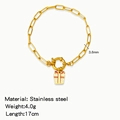 Gold stainless steel paperclip bracelet featuring a red gift box pendant and OT toggle clasp - Polka Dot Gift Box Style (HB0094G25)