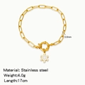 Golden stainless steel paperclip chain bracelet featuring a white snowflake pendant - Hexagonal Snowflake Pendant (HB0094G09)