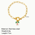 Golden stainless steel paperclip chain bracelet with a festive white gift box charm - Festival Gift Box Pendant (HB0094G10)