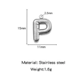 Polished stainless steel mini bubble letter P pendant charm with size dimensions - Letter P / Steel