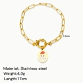 Golden stainless steel paperclip bracelet featuring a colorful Santa Claus charm - Oval Santa Claus (HB0094G11)