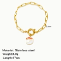 Golden stainless steel paperclip chain bracelet with Santa Claus moon enamel pendant charm - Moon Santa Claus (HB0094G12)