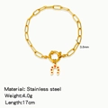 Golden stainless steel paperclip bracelet with horseshoe and red heart charm pendant - Horseshoe Heart (HB0094G13)