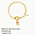 Gold stainless steel link bracelet with Christmas stocking enamel charm and specs - Striped Christmas Sock Style (HB0094G14)