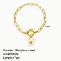 Golden stainless steel chain bracelet featuring a cute cartoon reindeer charm with red nose - Red Nose Reindeer Shape (HB0094G15)