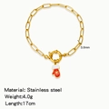 Golden stainless steel paperclip chain bracelet with a festive red mitten snowflake charm - Snowflake Glove Pendant (HB0094G16)