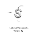 Minimalist silver bubble letter S pendant in stainless steel with detailed dimensions - Letter S / Steel