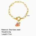 Golden stainless steel paperclip bracelet with colorful enamel Christmas sock charm - Tricolor Christmas Sock (HB0094G19)