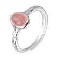 Verstellbarer Ring aus 925er Silber mit rosa Erdbeerkristall und Hammerschlag-Optik - Einstellbar Offen / Silber