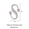 Ασημένιο κόσμημα σώματος S από ατσάλι με ροζ στρας, μέγεθος 15mm επί 10mm - Στυλ Σπειροειδούς Υφής (Στυλ 1)