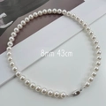 Classic 8mm round white pearl necklace with silver oval clasp, length 43cm - 43cm / 8mm Bead Diameter / White