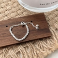 Detail of S925 sterling silver double layer chain ring with polished beads and tassels - Silver (Sparkling Style)
